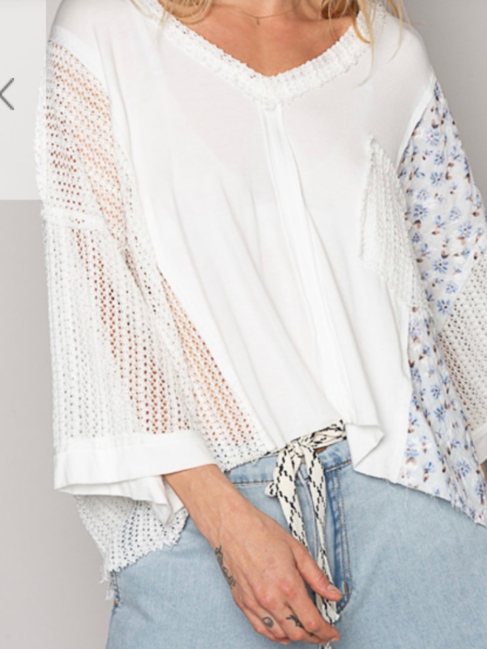 NWT POL White Blue Floral Accented Pullover Top